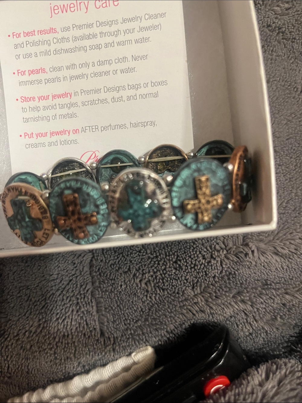 Patina Cross Button Stretch Bracelet